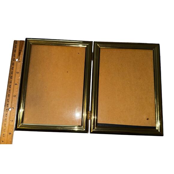 Vintage Gold Hinged Double Picture Frame 5x7 Tabletop Photo Display - Picture 8 of 8